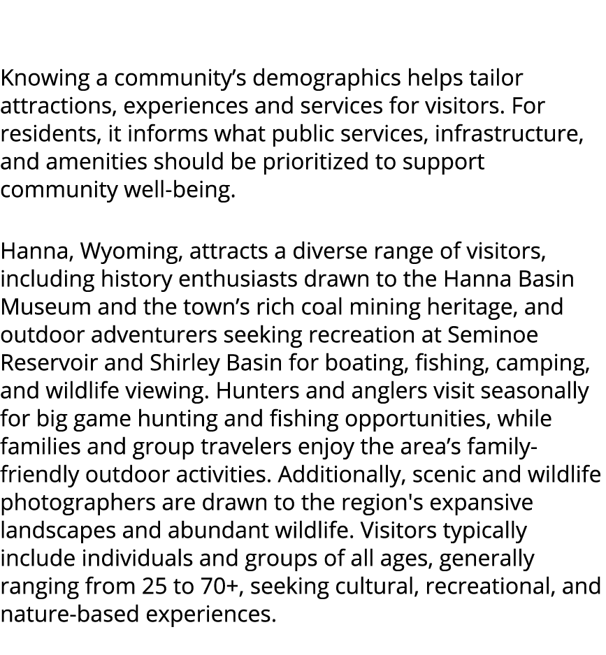  Knowing a community’s demographics helps tailor attractions, experiences and services for visitors. For residents, i...