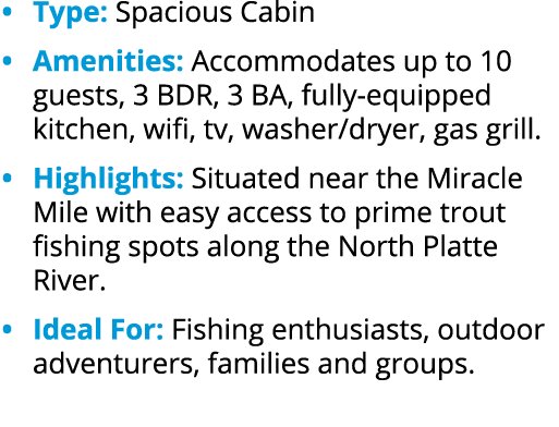 • Type: Spacious Cabin • Amenities: Accommodates up to 10 guests, 3 BDR, 3 BA, fully equipped kitchen, wifi, tv, wash...