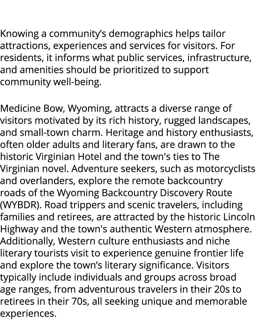  Knowing a community’s demographics helps tailor attractions, experiences and services for visitors. For residents, i...