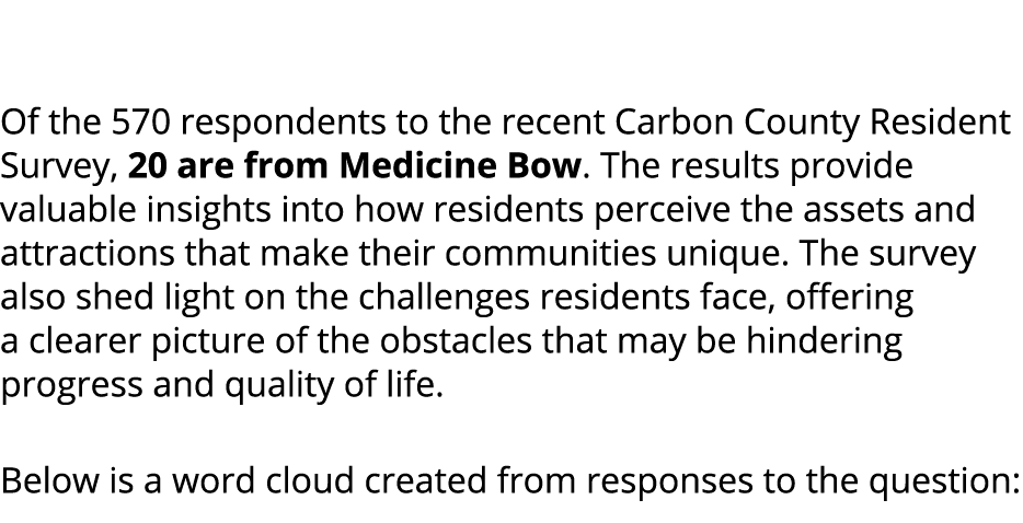  Of the 570 respondents to the recent Carbon County Resident Survey, 20 are from Medicine Bow. The results provide va...